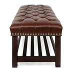 Tufted Upholstered End of Bed Bench with Nailhead Trim and Shelf