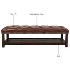 Tufted Upholstered End of Bed Bench with Nailhead Trim and Shelf