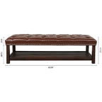 Tufted Upholstered End of Bed Bench with Nailhead Trim and Shelf