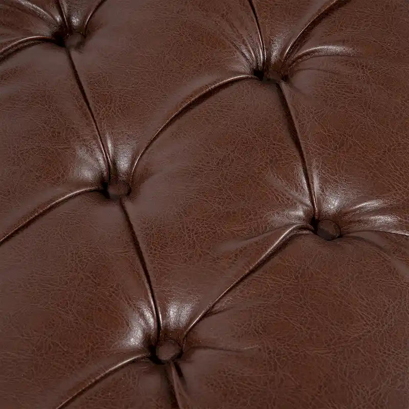 Tufted Upholstered End of Bed Bench with Nailhead Trim and Shelf