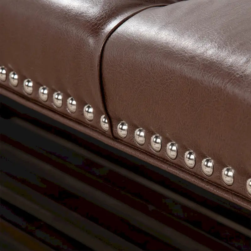 Tufted Upholstered End of Bed Bench with Nailhead Trim and Shelf