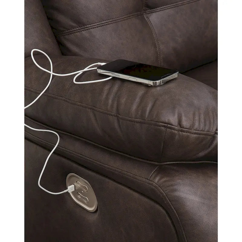 Signature Design by Ashley Punch Up Dark Brown 3-Piece Power Reclining Sectional Loveseat with Console - 93W x 39D x 41H