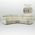 Genuine Leather Power Recliner Sectional with Power Ajustable Headrest and Lumbar, Zero Gravity, 2StationaryArmlesschairs