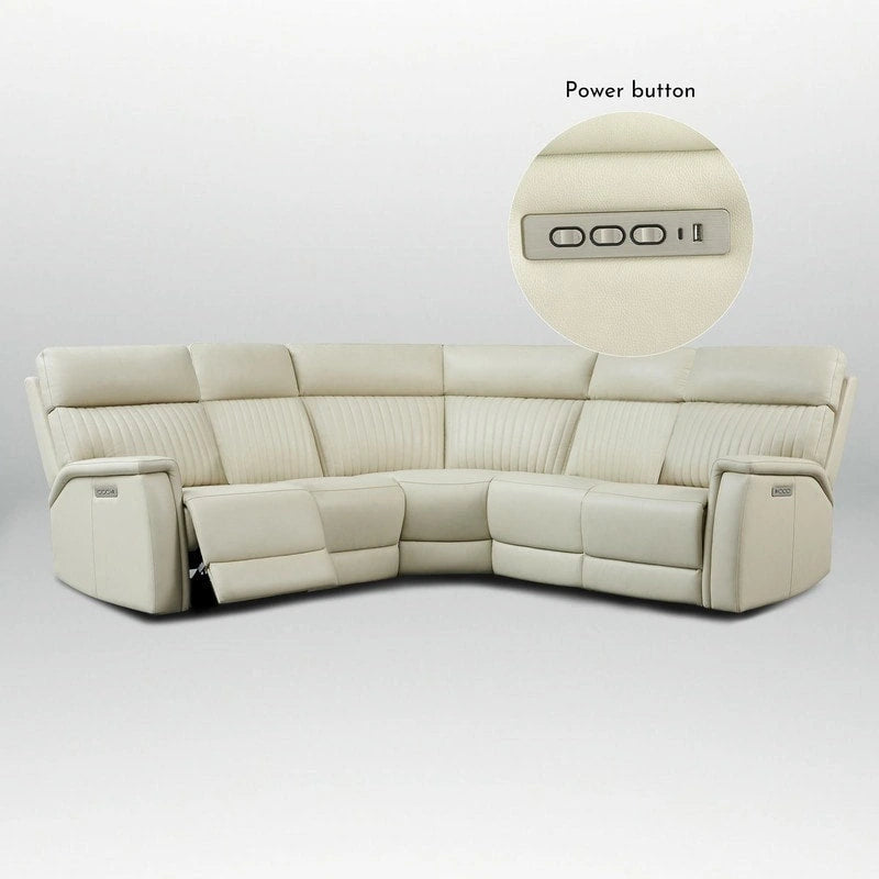 Genuine Leather Power Recliner Sectional with Power Ajustable Headrest and Lumbar, Zero Gravity, 2StationaryArmlesschairs