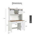 Farmhouse Computer Writing Desk with Hutch and Charging Station for Home Offices or Student Workspaces