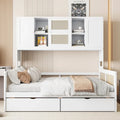 Lit de repos double avec tiroirs de rangement, armoire et étagère, construction en bois robuste