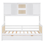 Lit de repos double avec tiroirs de rangement, armoire et étagère, construction en bois robuste