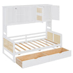 Lit de repos double avec tiroirs de rangement, armoire et étagère, construction en bois robuste