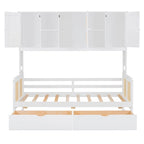 Lit de repos double avec tiroirs de rangement, armoire et étagère, construction en bois robuste