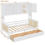 Lit de repos double avec tiroirs de rangement, armoire et étagère, construction en bois robuste