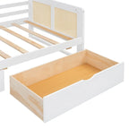 Lit de repos double avec tiroirs de rangement, armoire et étagère, construction en bois robuste