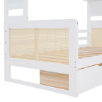 Lit de repos double avec tiroirs de rangement, armoire et étagère, construction en bois robuste