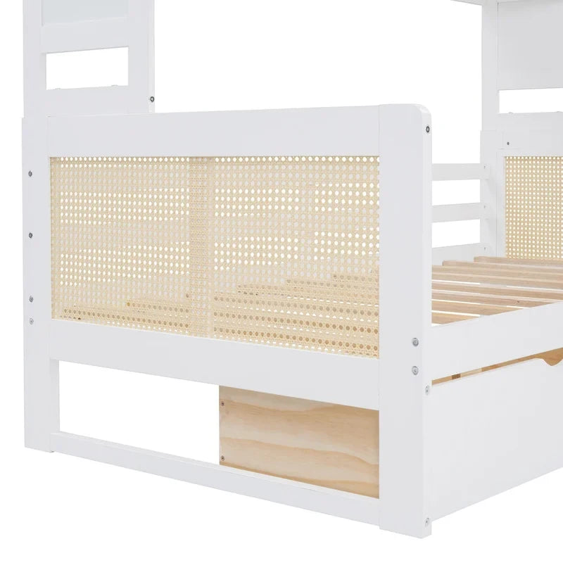 Lit de repos double avec tiroirs de rangement, armoire et étagère, construction en bois robuste