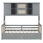 Lit de repos double avec tiroirs de rangement, armoire et étagère, construction en bois robuste
