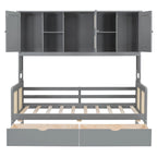 Lit de repos double avec tiroirs de rangement, armoire et étagère, construction en bois robuste