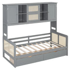 Lit de repos double avec tiroirs de rangement, armoire et étagère, construction en bois robuste