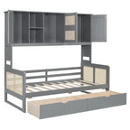Lit de repos double avec tiroirs de rangement, armoire et étagère, construction en bois robuste