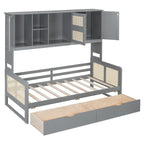 Lit de repos double avec tiroirs de rangement, armoire et étagère, construction en bois robuste