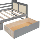Lit de repos double avec tiroirs de rangement, armoire et étagère, construction en bois robuste