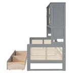 Lit de repos double avec tiroirs de rangement, armoire et étagère, construction en bois robuste