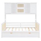 Lit de repos double avec tiroirs de rangement, armoire et étagère, construction en bois robuste
