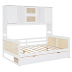 Lit de repos double avec tiroirs de rangement, armoire et étagère, construction en bois robuste