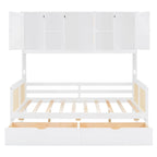 Lit de repos double avec tiroirs de rangement, armoire et étagère, construction en bois robuste