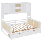 Lit de repos double avec tiroirs de rangement, armoire et étagère, construction en bois robuste