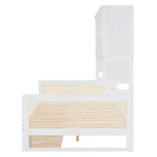 Lit de repos double avec tiroirs de rangement, armoire et étagère, construction en bois robuste