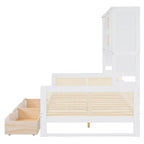 Lit de repos double avec tiroirs de rangement, armoire et étagère, construction en bois robuste