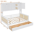 Lit de repos double avec tiroirs de rangement, armoire et étagère, construction en bois robuste