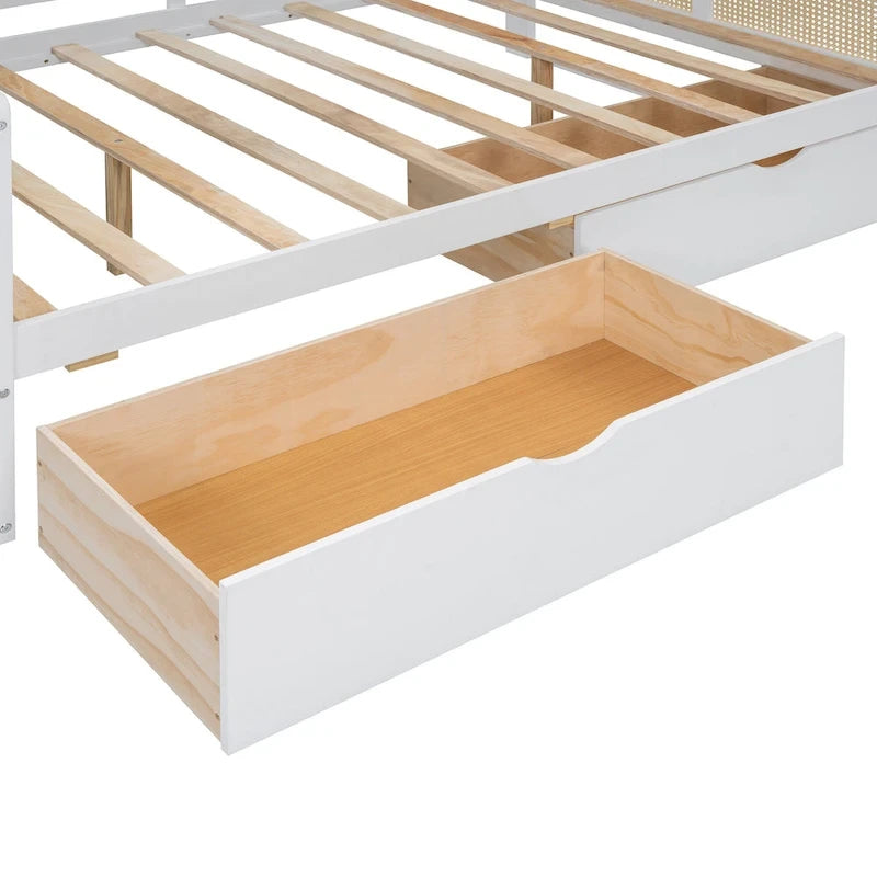 Lit de repos double avec tiroirs de rangement, armoire et étagère, construction en bois robuste