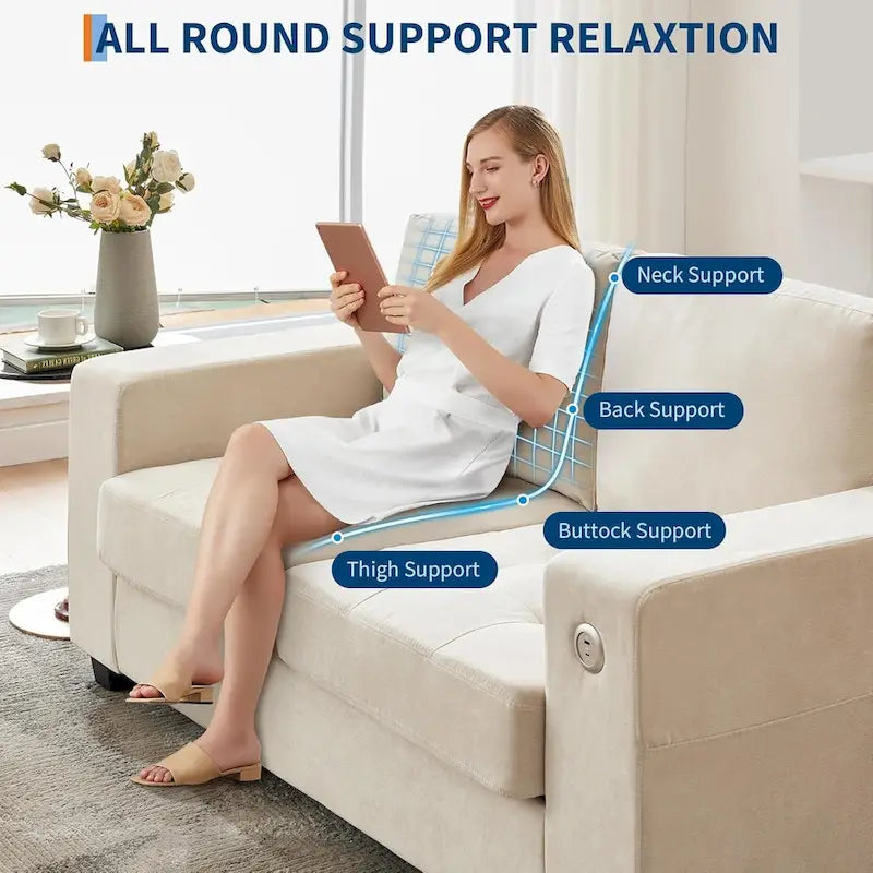 70 Chenille Loveseat Sofa with USB Charging  Modern Sectional w/Storage Pockets & Removable Cover for Living Room,