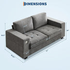 70 Chenille Loveseat Sofa with USB Charging  Modern Sectional w/Storage Pockets & Removable Cover for Living Room,