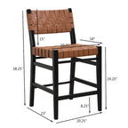 Tabourets de comptoir Roomfitters en cuir PU, ensemble de 2 chaises hautes de bar avec dossier tressé et cadre en bois d'hévéa, noir marron