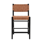 Tabourets de comptoir Roomfitters en cuir PU, ensemble de 2 chaises hautes de bar avec dossier tressé et cadre en bois d'hévéa, noir marron