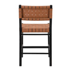 Tabourets de comptoir Roomfitters en cuir PU, ensemble de 2 chaises hautes de bar avec dossier tressé et cadre en bois d'hévéa, noir marron