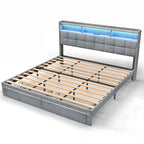 King Platform Bed with Charging Headboard, RGB Lights & 20W USB Ports