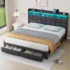 King Platform Bed with Charging Headboard, RGB Lights & 20W USB Ports