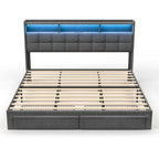 King Platform Bed with Charging Headboard, RGB Lights & 20W USB Ports