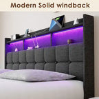 King Platform Bed with Charging Headboard, RGB Lights & 20W USB Ports