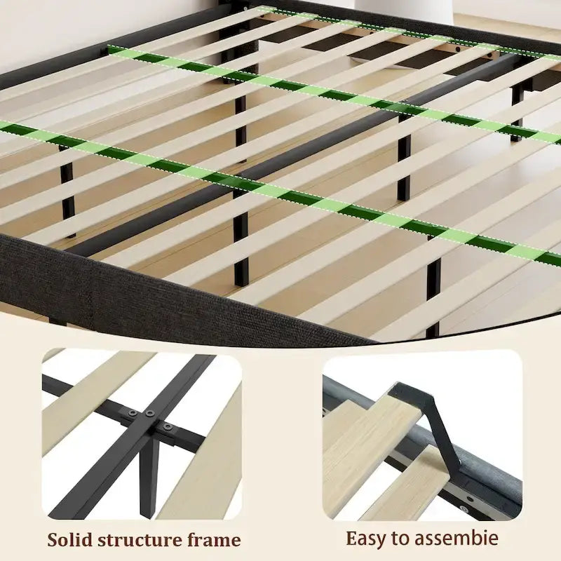 King Platform Bed with Charging Headboard, RGB Lights & 20W USB Ports