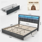King Platform Bed with Charging Headboard, RGB Lights & 20W USB Ports