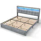 King Platform Bed with Charging Headboard, RGB Lights & 20W USB Ports