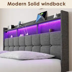 King Platform Bed with Charging Headboard, RGB Lights & 20W USB Ports