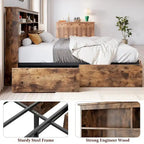 Full Bed Frame with High Storage Bookcase Headboard