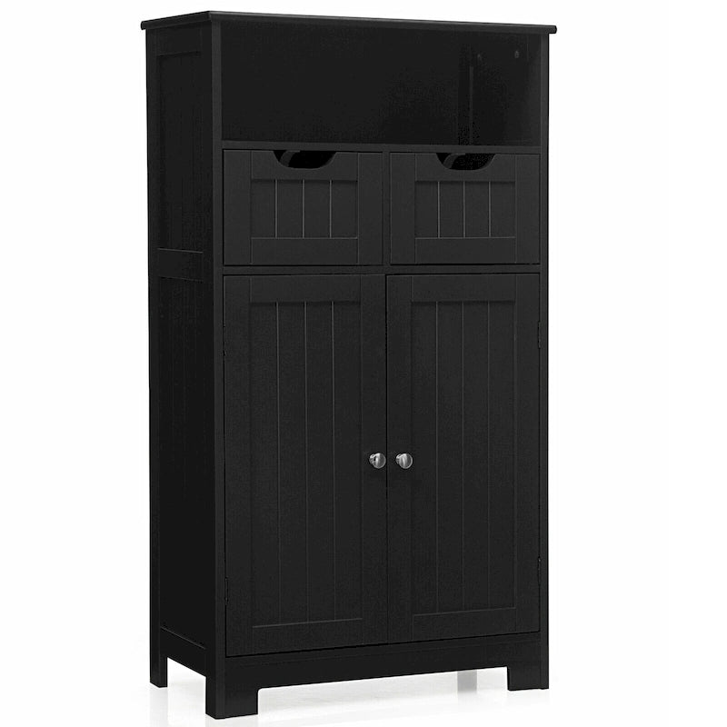 Gymax Bathroom Floor Cabinet Wooden Storage Organizer w/Drawer Doors - See Details
