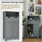Gymax Bathroom Floor Cabinet Wooden Storage Organizer w/Drawer Doors - See Details