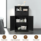 Gymax Bathroom Floor Cabinet Wooden Storage Organizer w/Drawer Doors - See Details