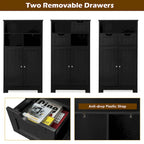 Gymax Bathroom Floor Cabinet Wooden Storage Organizer w/Drawer Doors - See Details